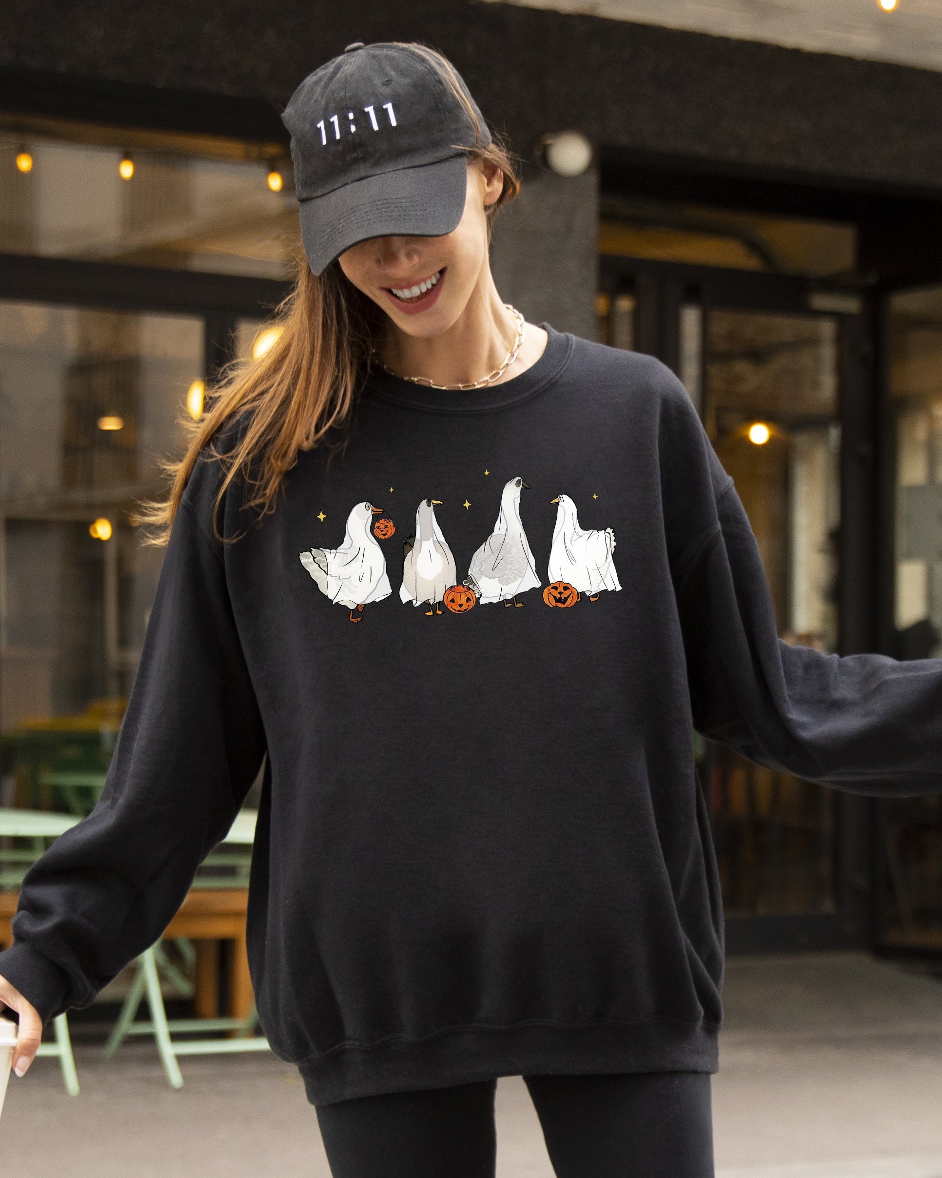 Ghost Geese, Farm, Skeleton, Funny, Pumpkin, Spooky, Witch, Aesthetic, Meme, Halloween, Costume Sweatshirt