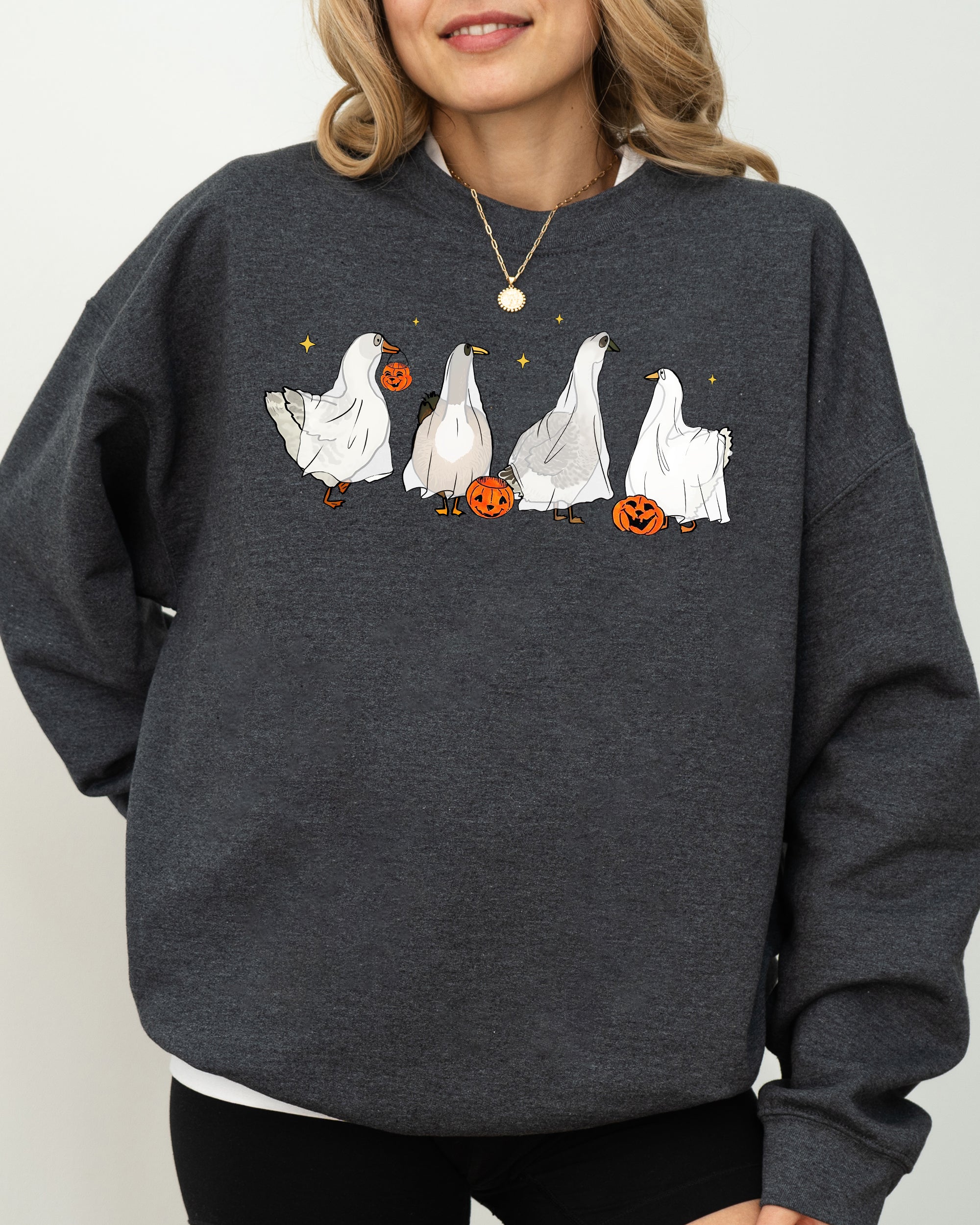 Ghost Geese, Farm, Skeleton, Funny, Pumpkin, Spooky, Witch, Aesthetic, Meme, Halloween, Costume Sweatshirt
