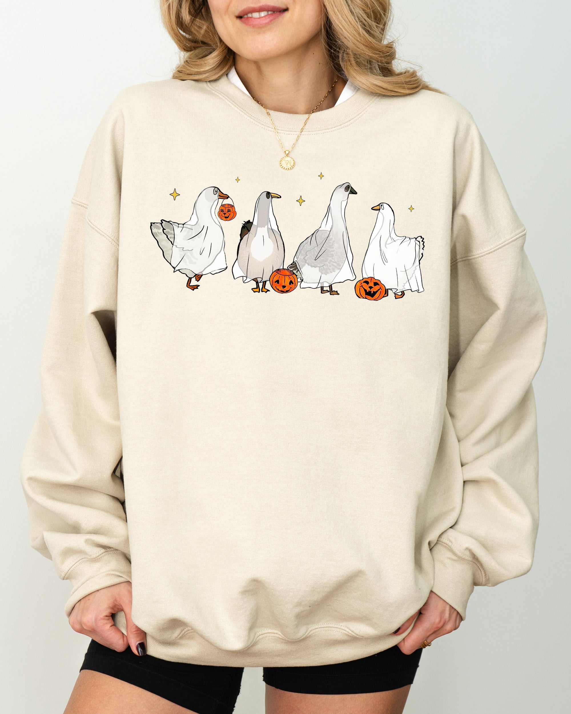 Ghost Geese, Farm, Skeleton, Funny, Pumpkin, Spooky, Witch, Aesthetic, Meme, Halloween, Costume Sweatshirt